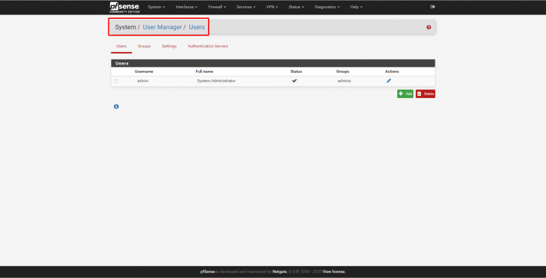 user pfsense
